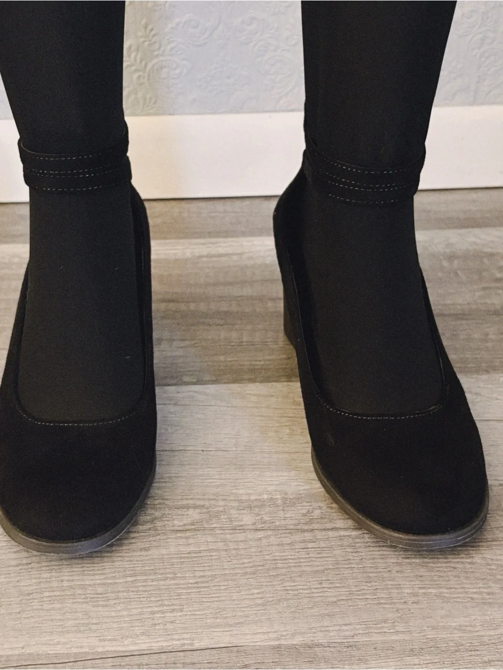 Classic Black Suede Women's Wedge Pumps